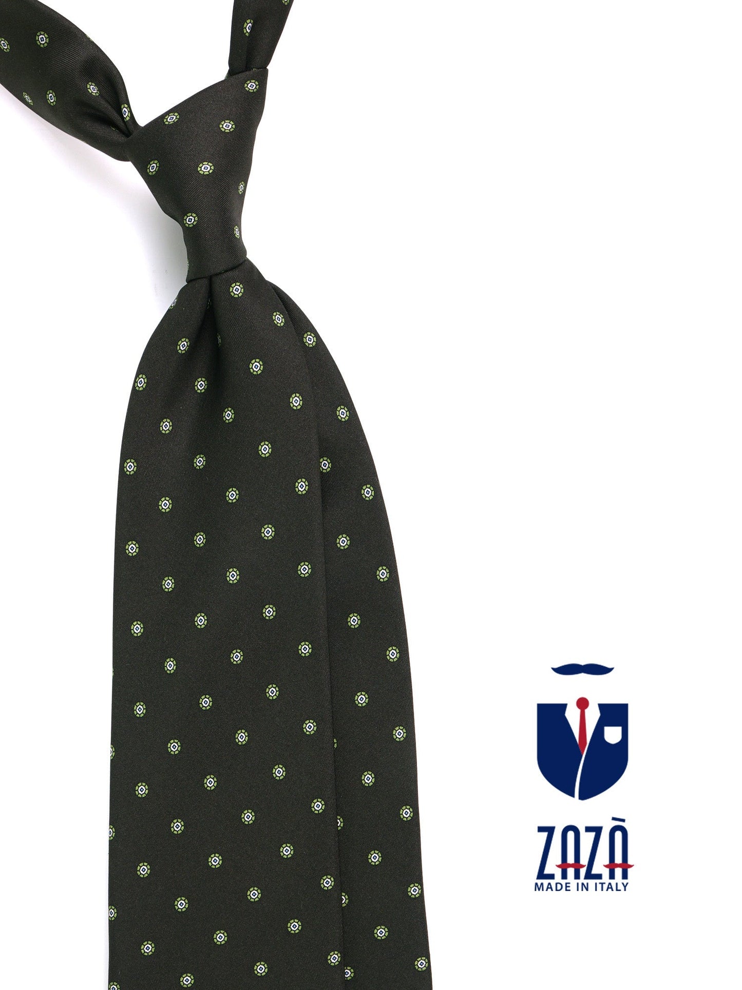 MARTA green printed silk 3-fold tie