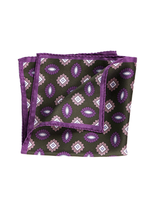 MASON green printed silk pocket square