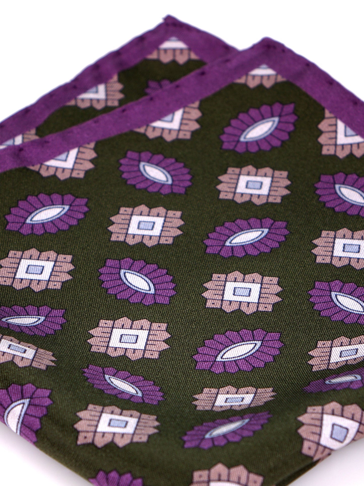 MASON green printed silk pocket square