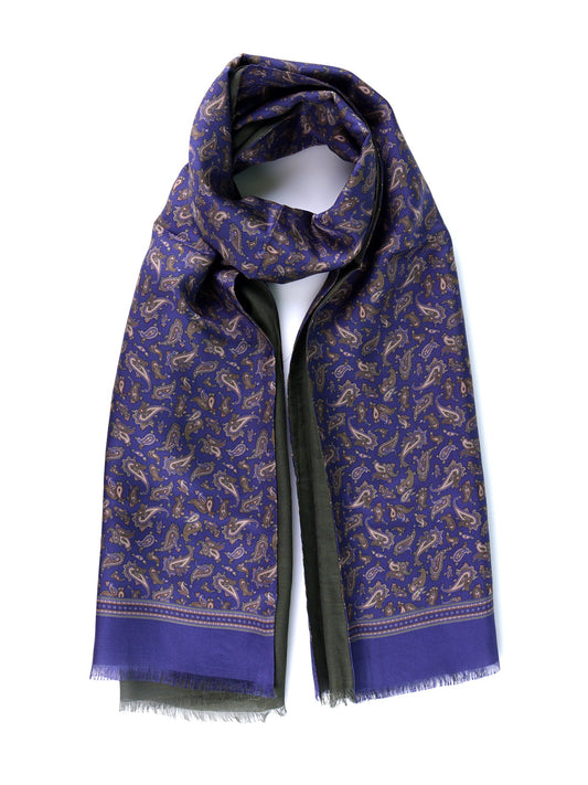 MAURI blue printed silk\wool double-sided scarf