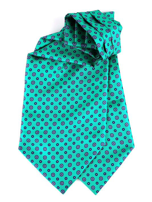 MAURI green double point printed silk Ascot