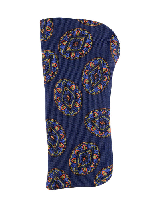 Blue English printed silk glasses case MEDAL