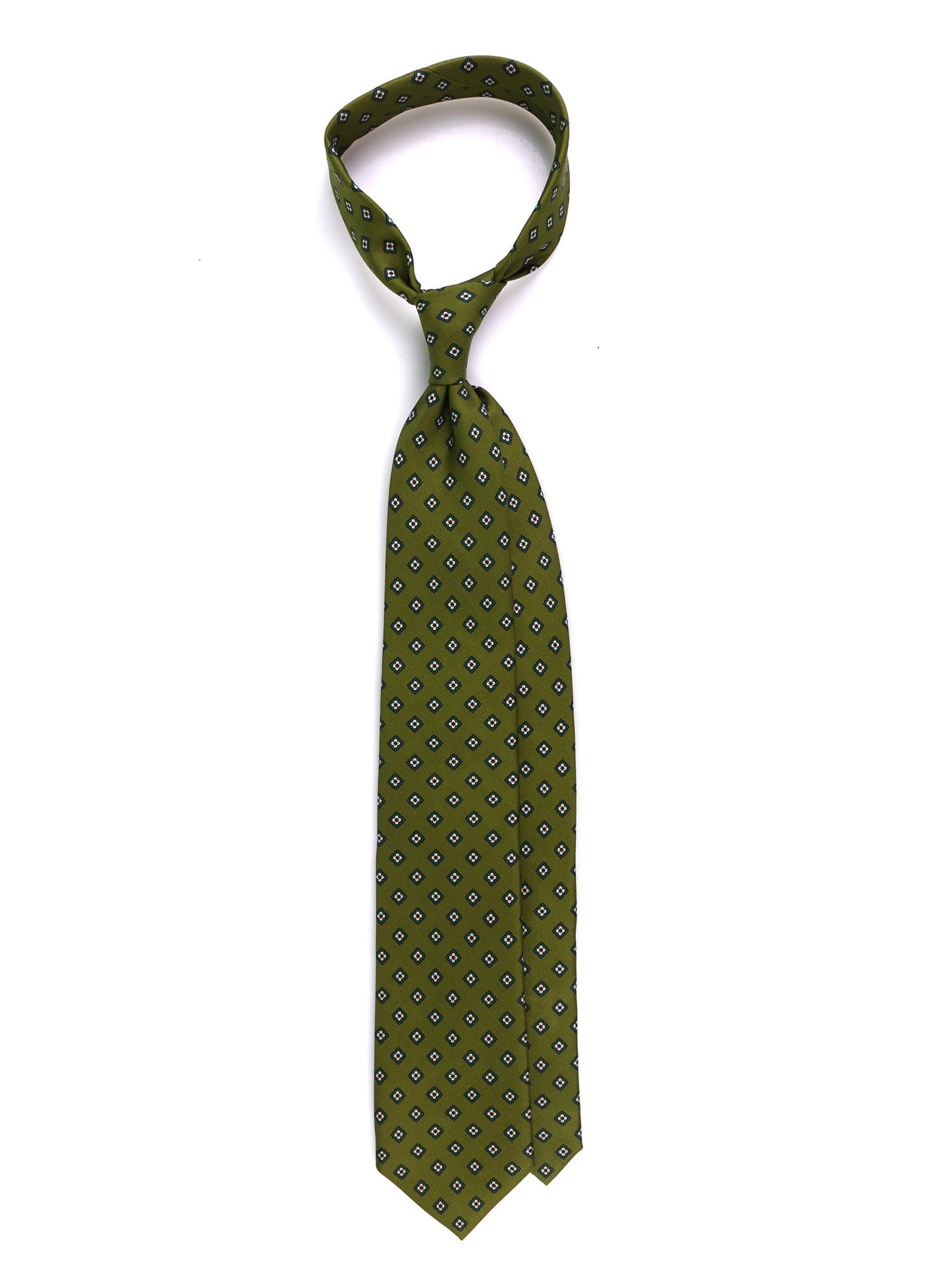 7 Folds Tie MELANIA green printed English silk