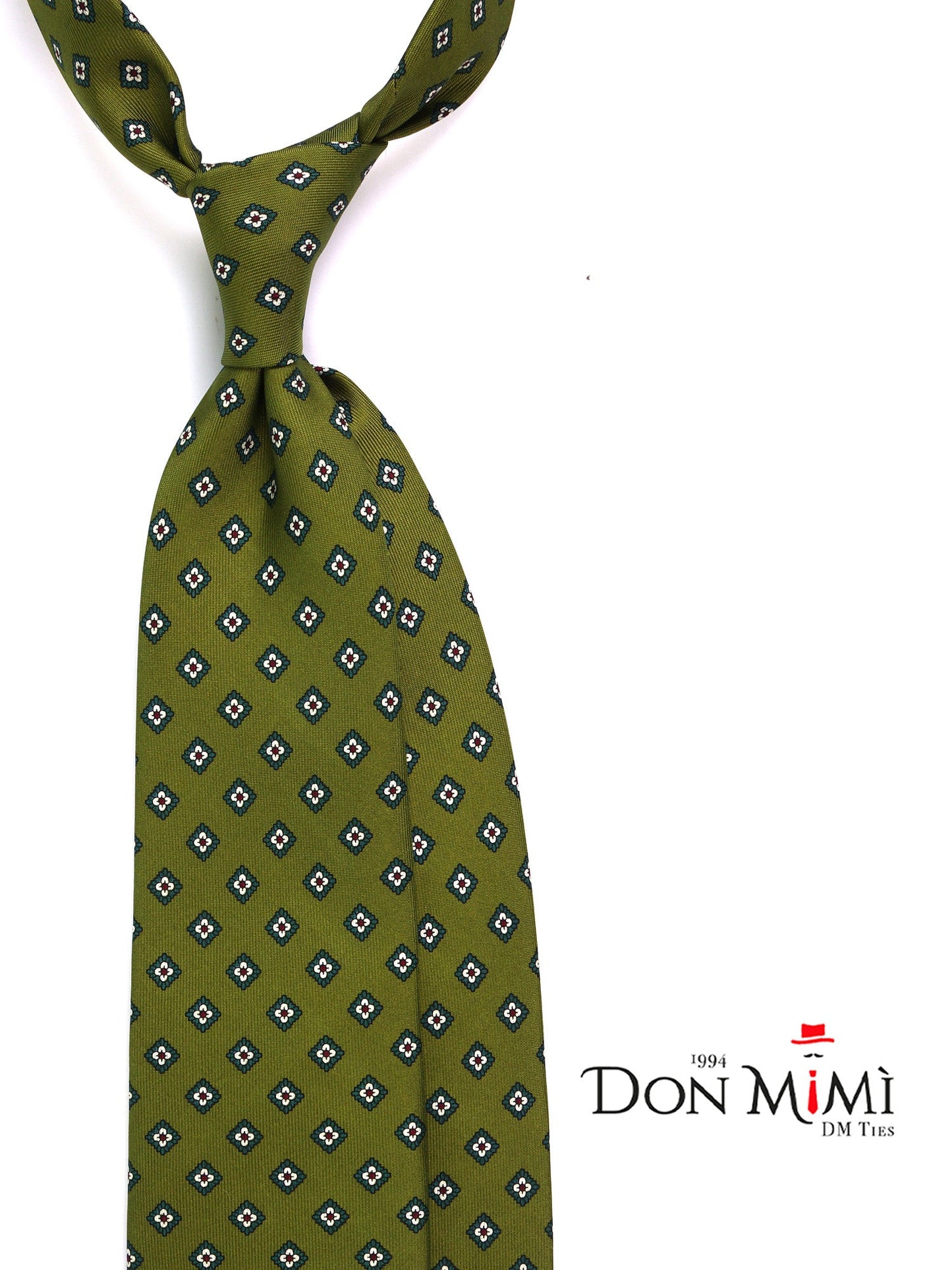 7 Folds Tie MELANIA green printed English silk