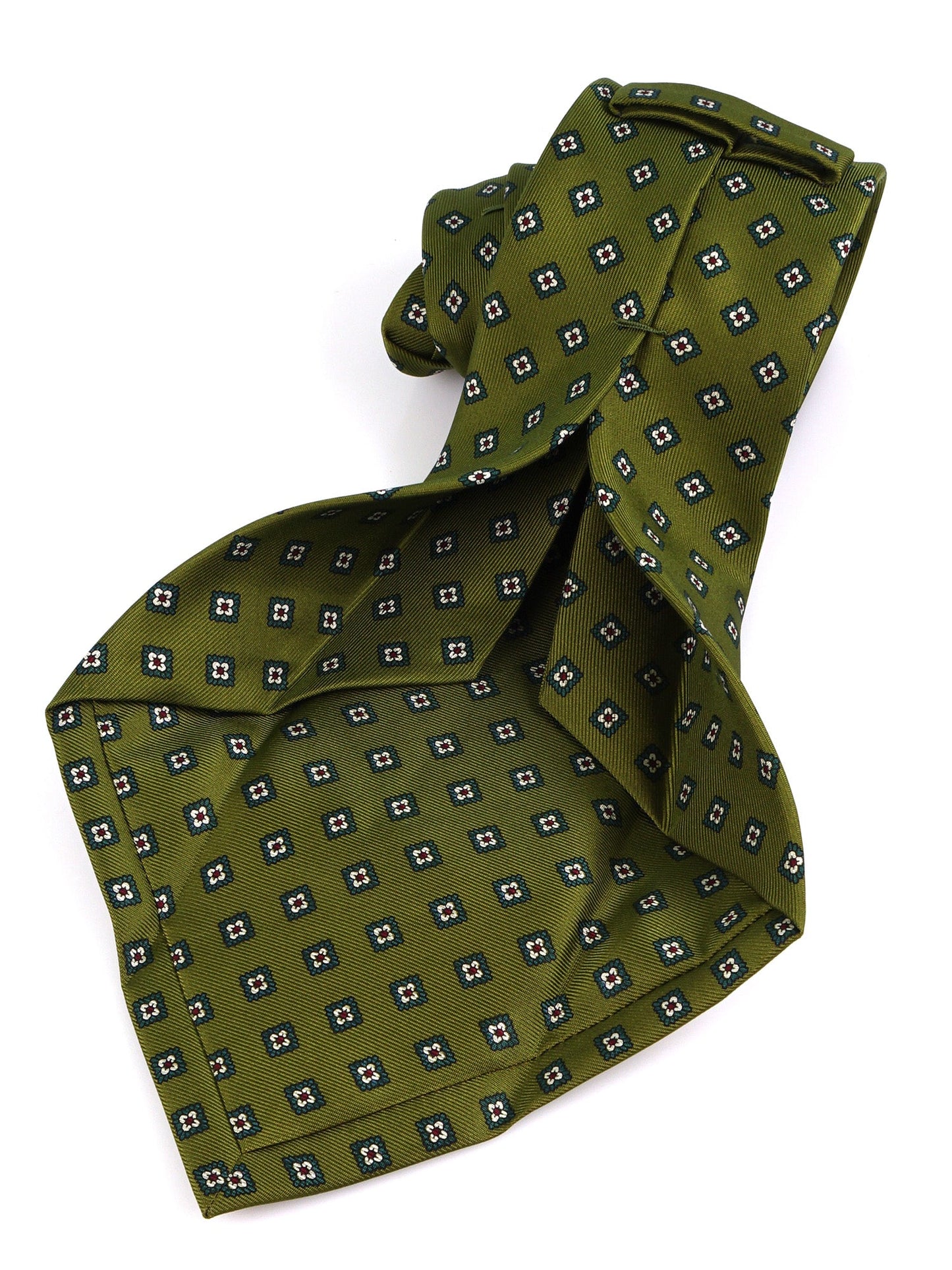 7 Folds Tie MELANIA green printed English silk