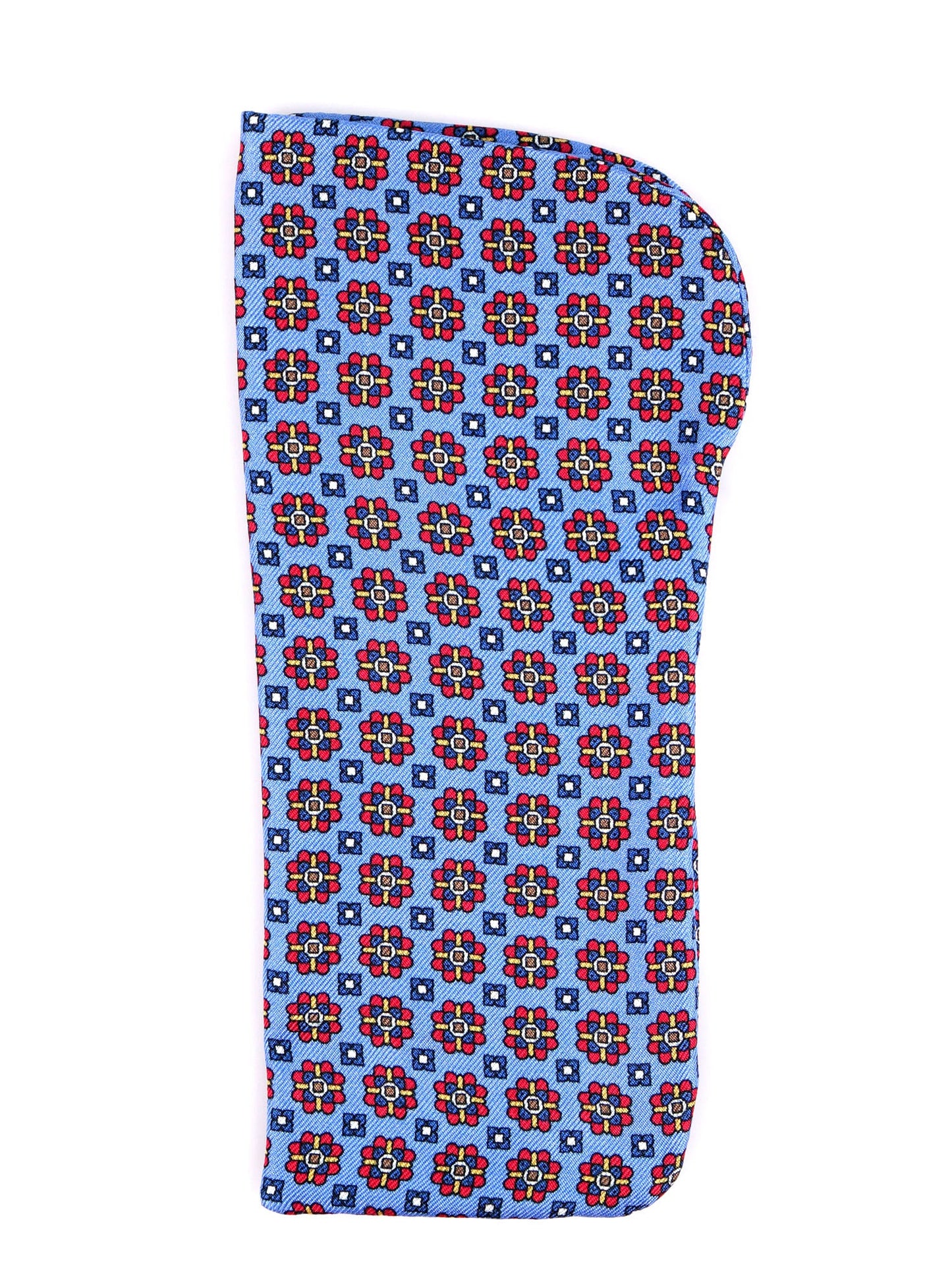 MICAEL light blue glasses case in English printed silk