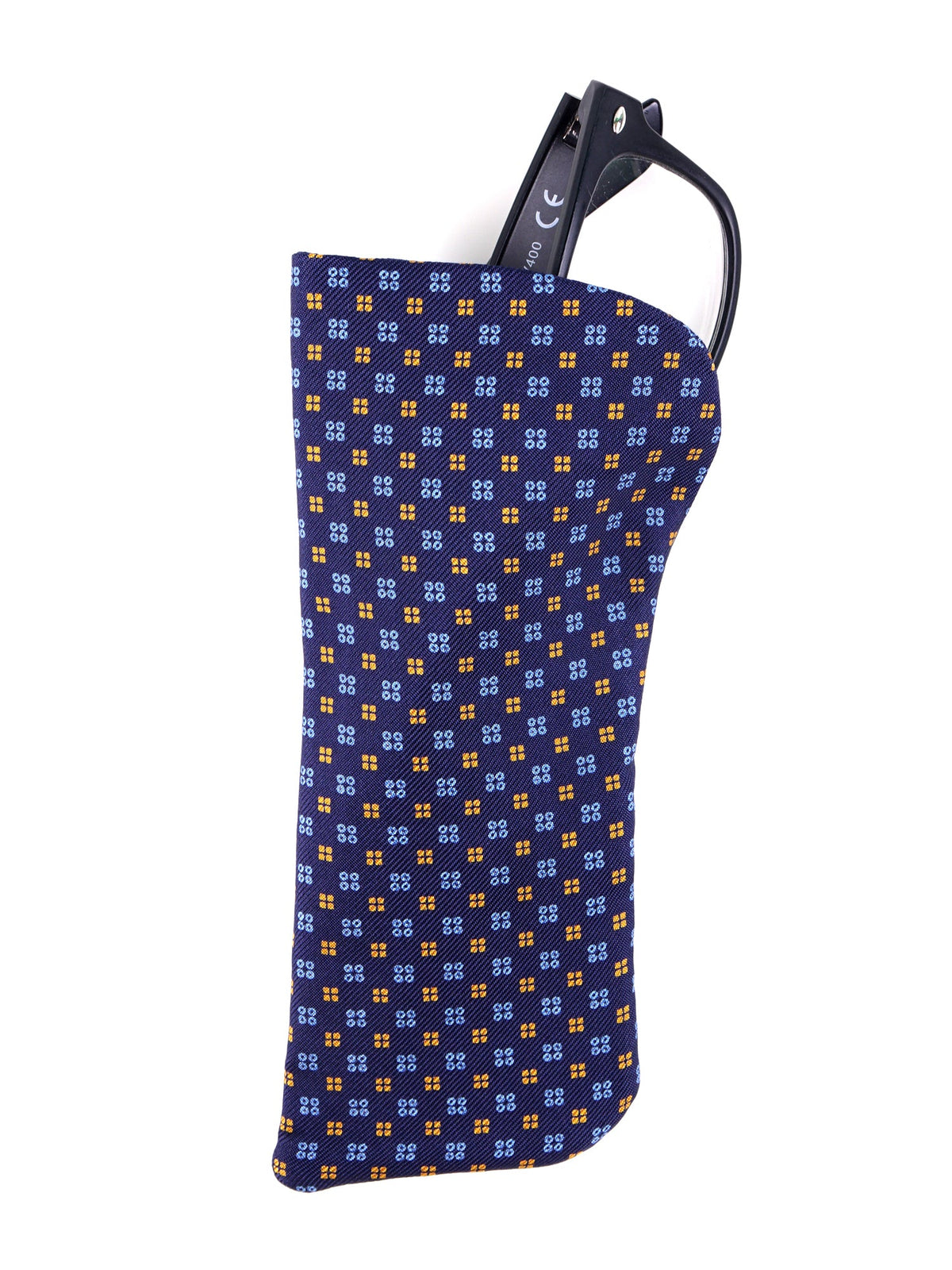 Portaocchiali blu navy in seta stampata inglese MICROS