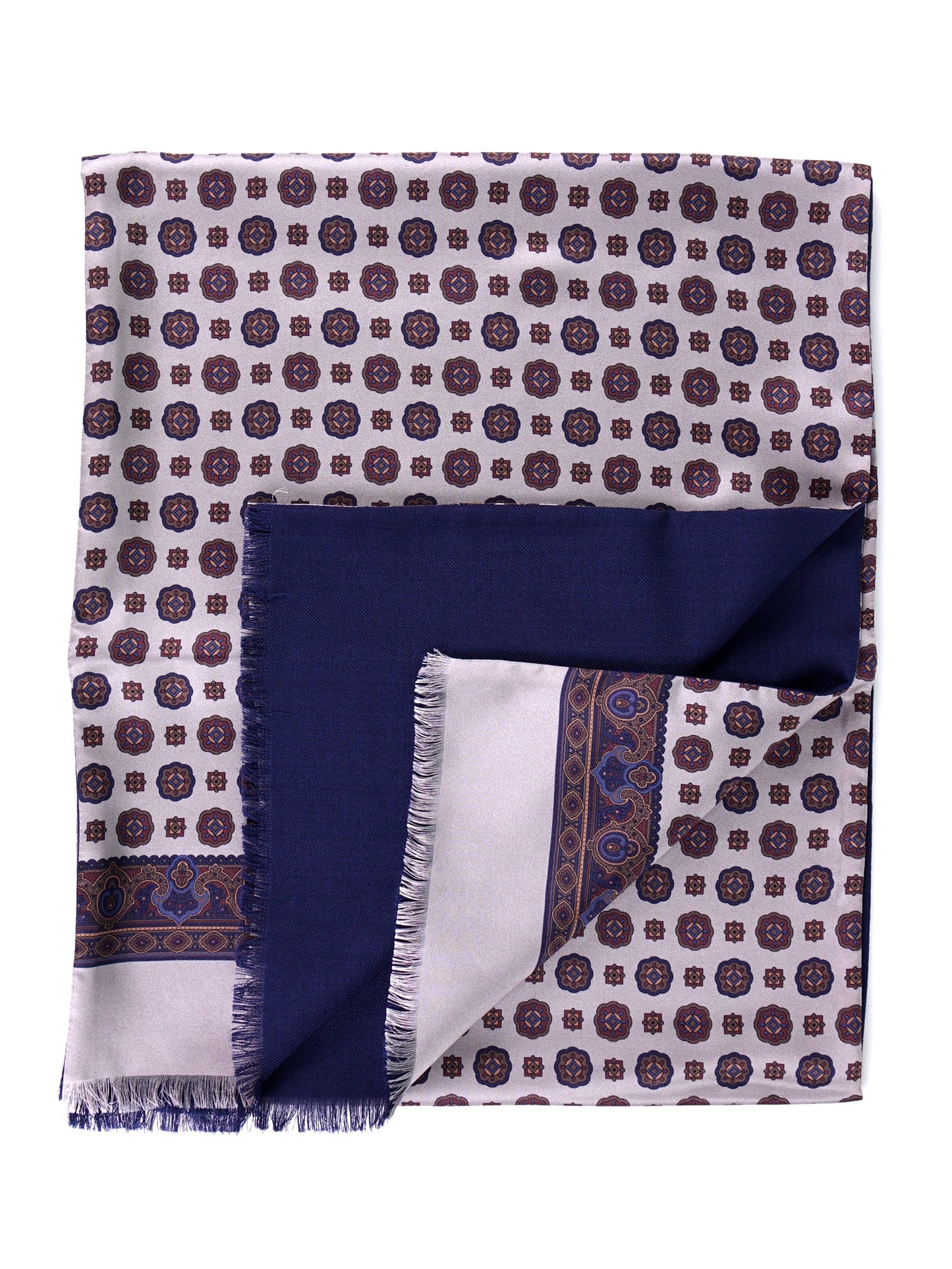 MIMOSA grey printed silk/wool double-sided scarf