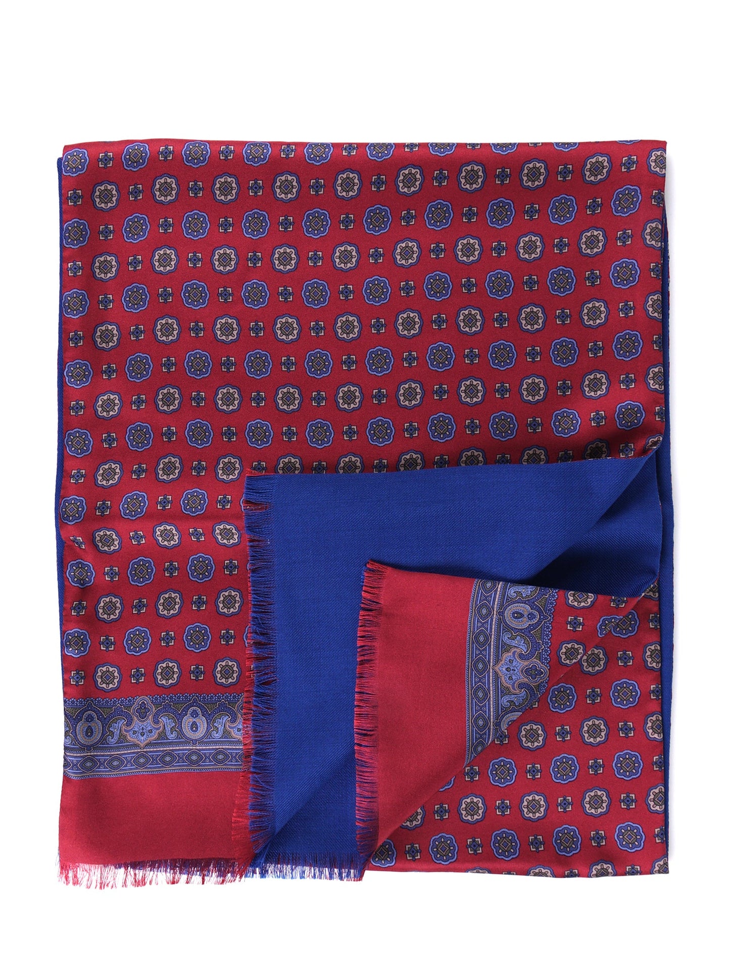 MIMOSA red printed silk/wool double-faced scarf