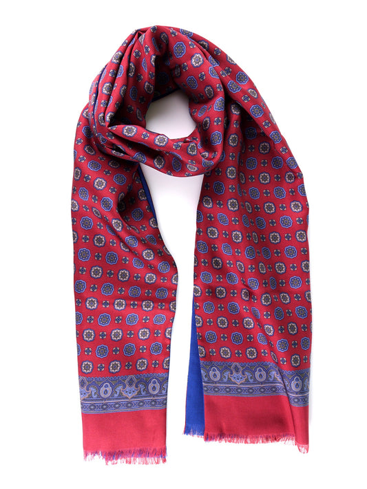 MIMOSA red printed silk/wool double-faced scarf