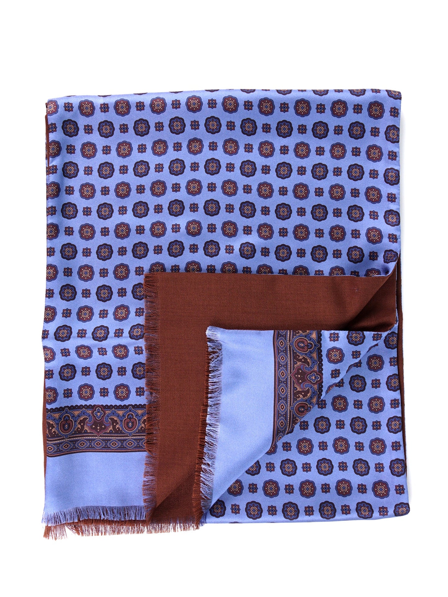 MIMOSA light blue printed silk/wool double-faced scarf