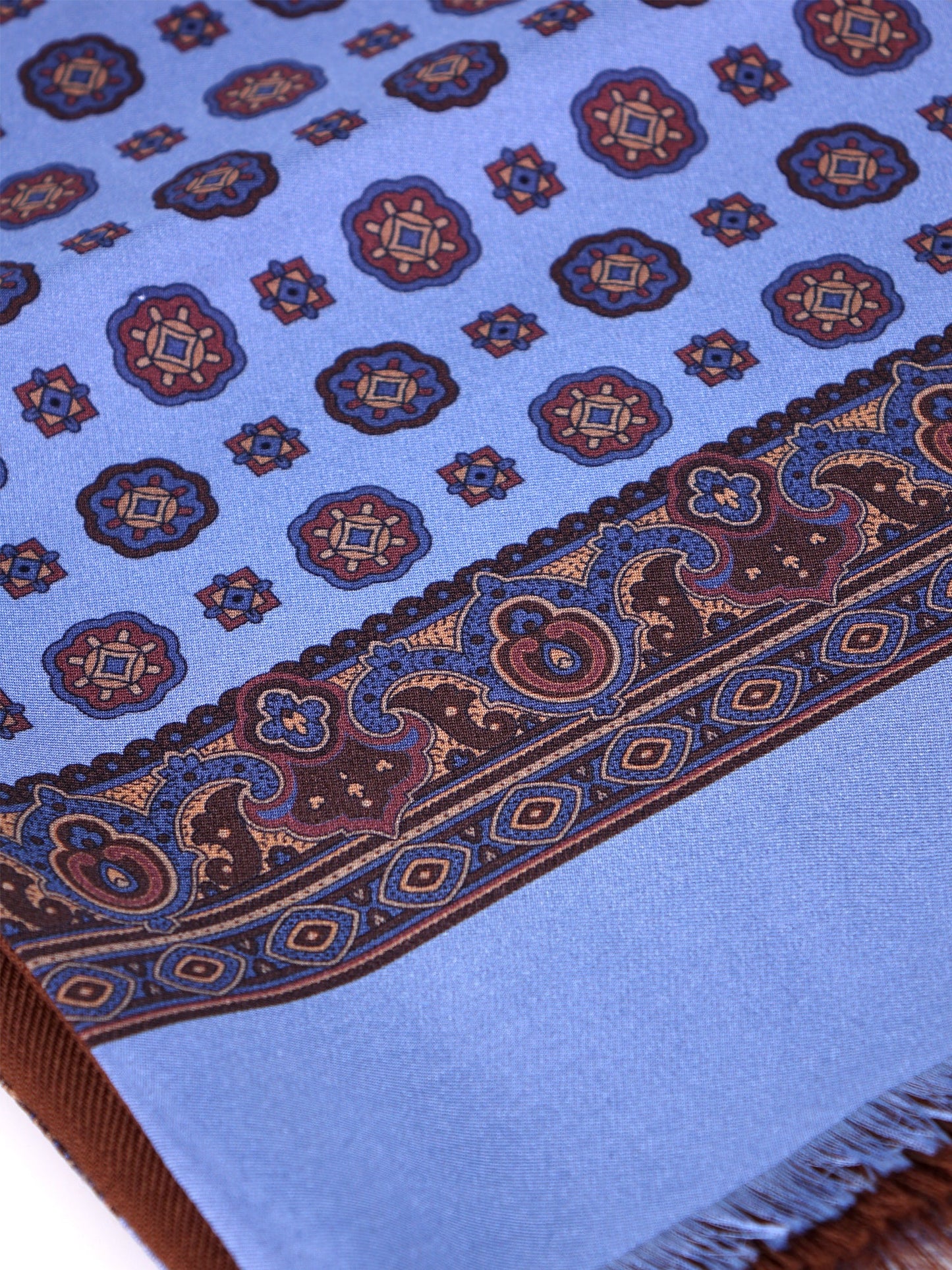 MIMOSA light blue printed silk/wool double-faced scarf