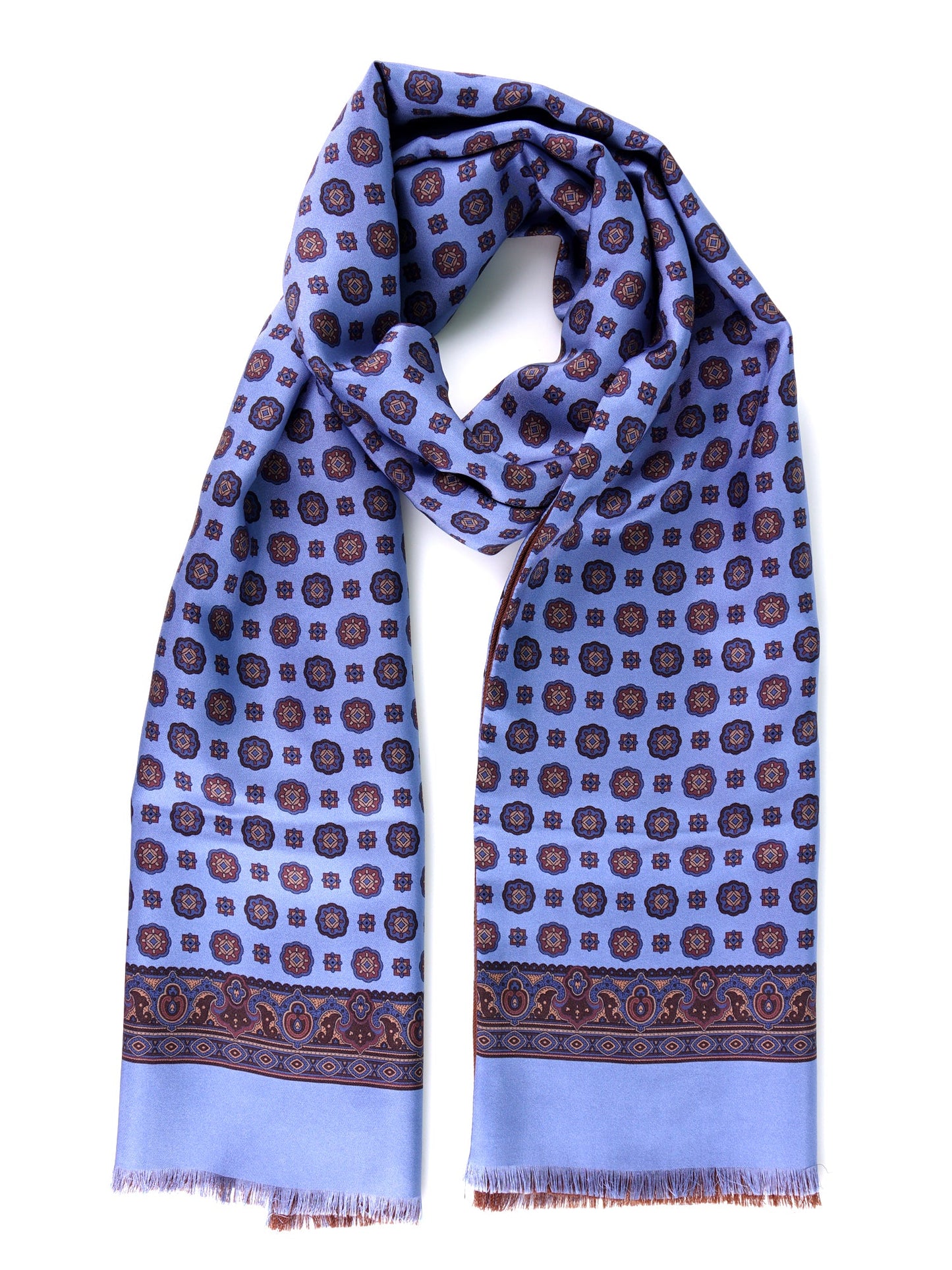 MIMOSA light blue printed silk/wool double-faced scarf