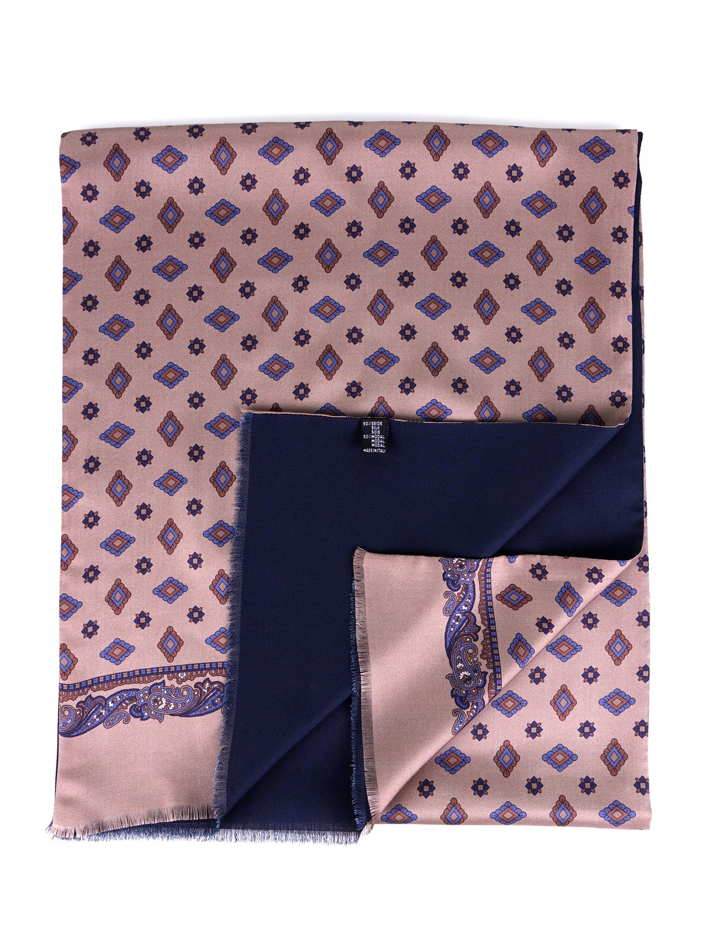 Double-faced printed silk\wool scarf MOLINO beige