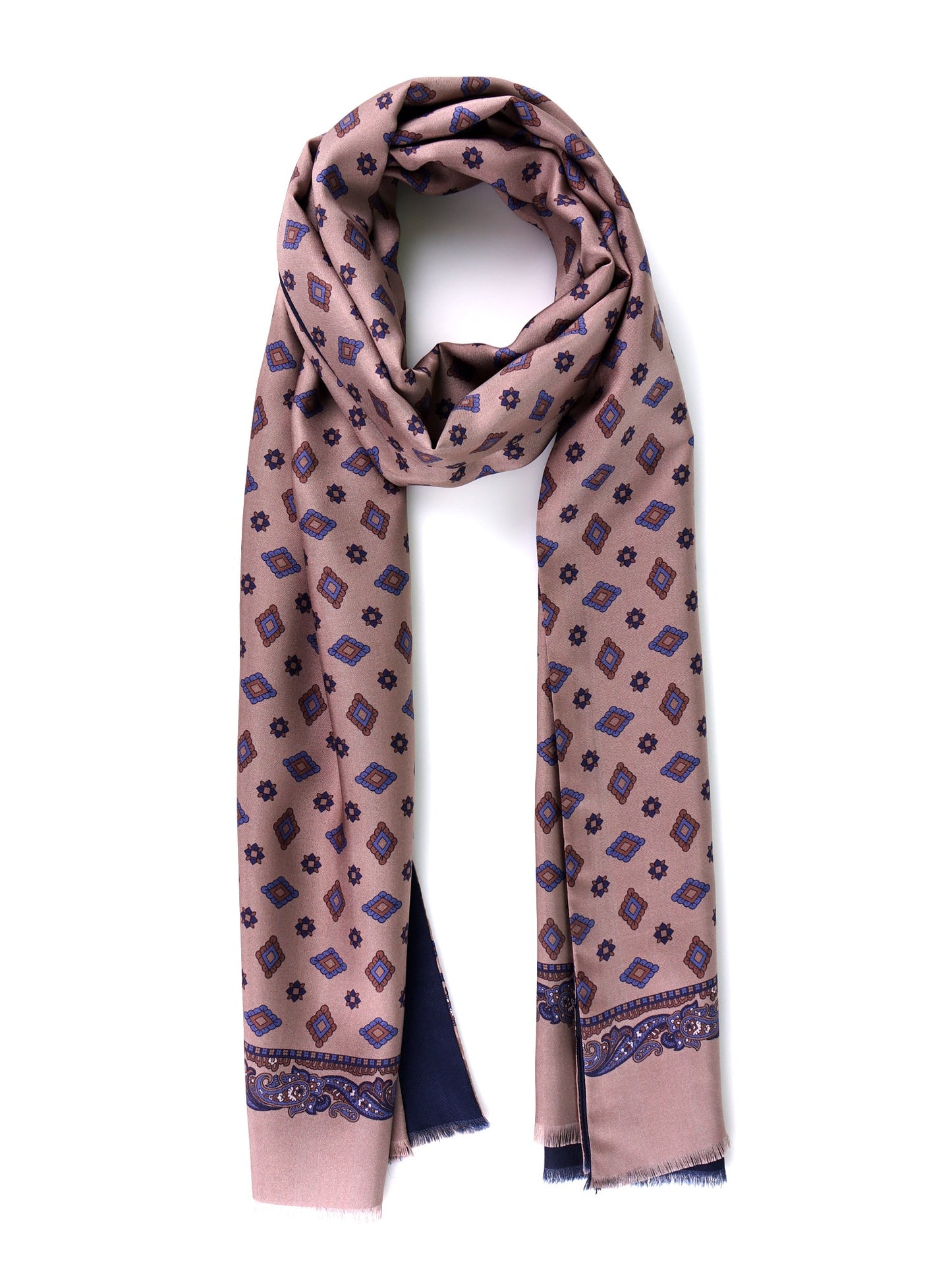 Double-faced printed silk\wool scarf MOLINO beige