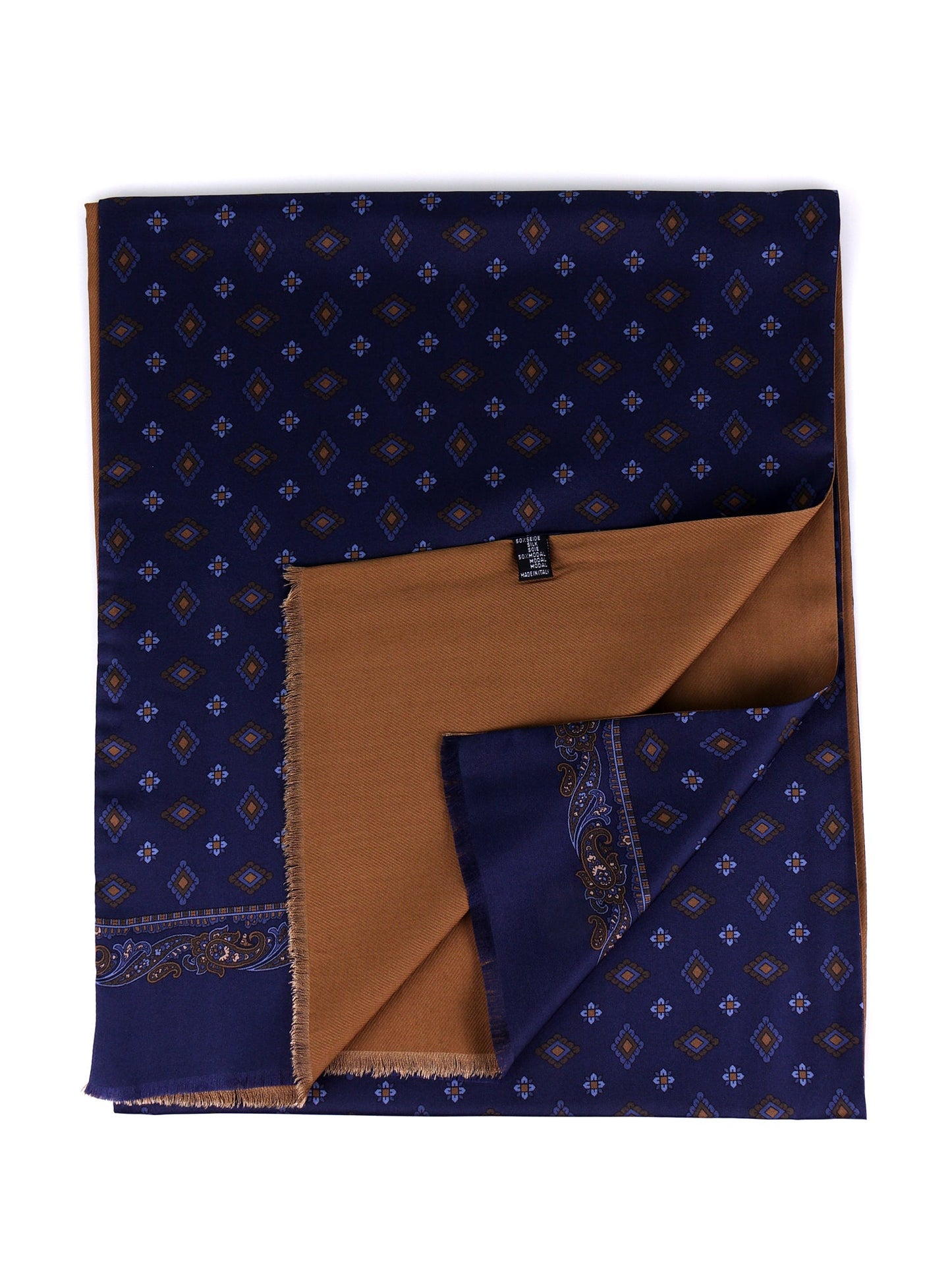 MOLINO blue printed silk\wool double-faced scarf