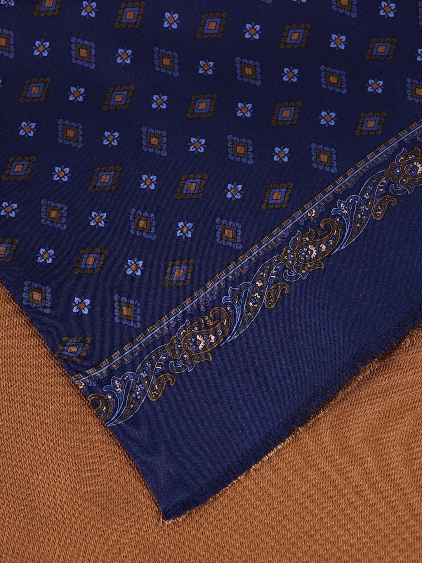 MOLINO blue printed silk\wool double-faced scarf
