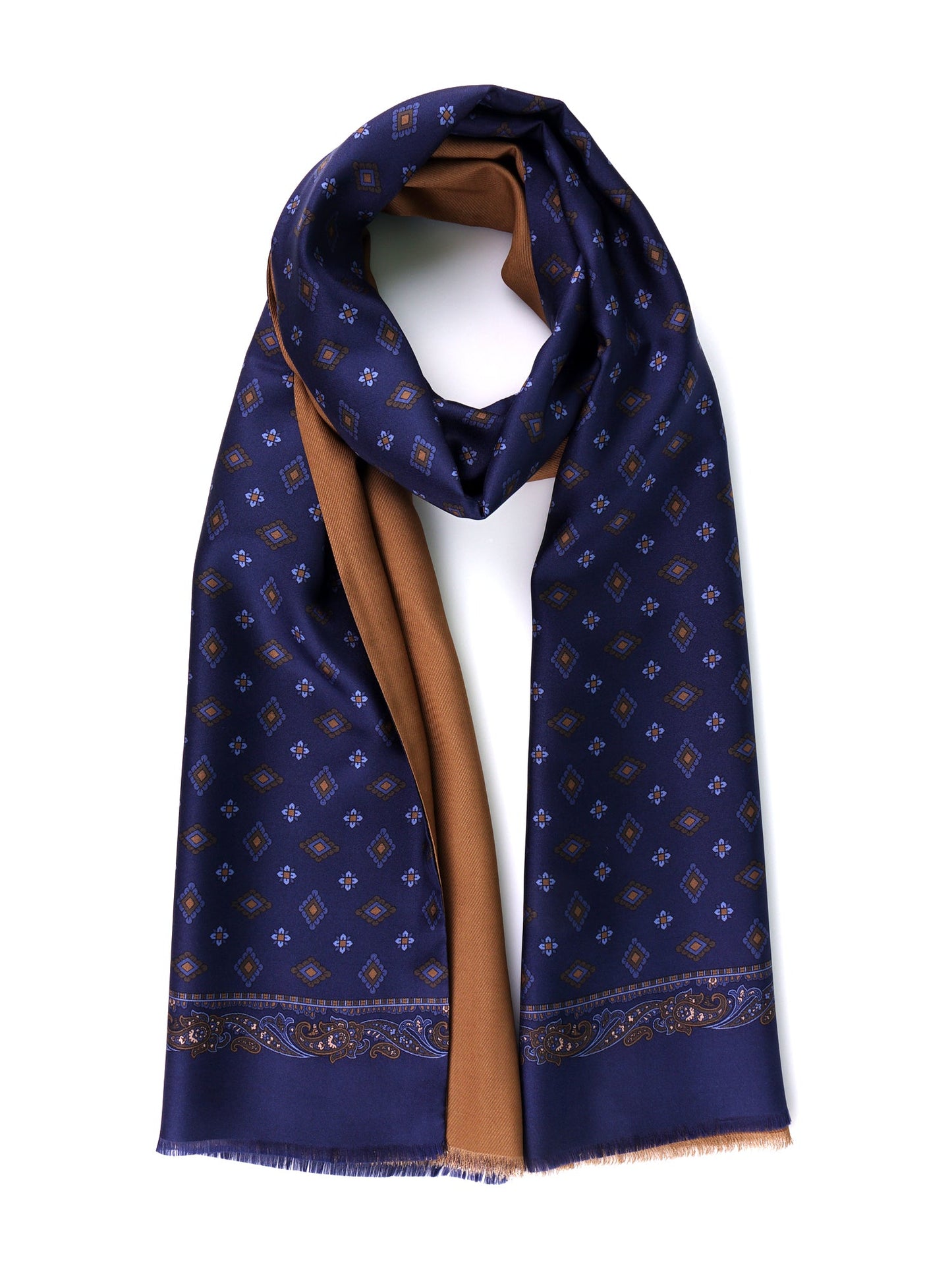 MOLINO blue printed silk\wool double-faced scarf