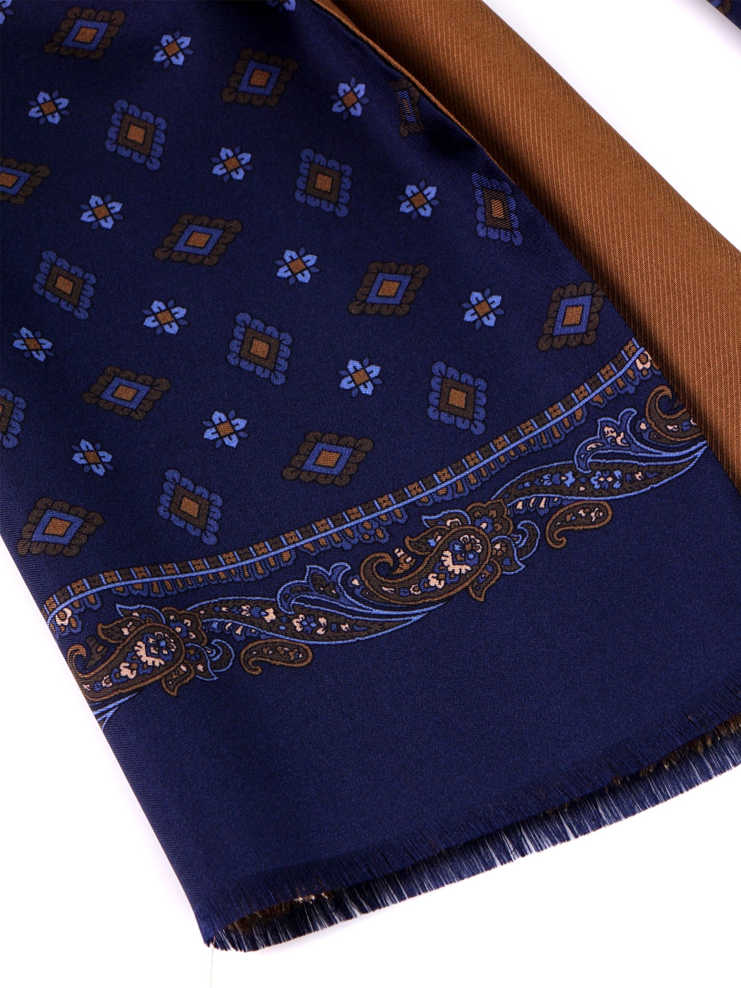 MOLINO blue printed silk\wool double-faced scarf