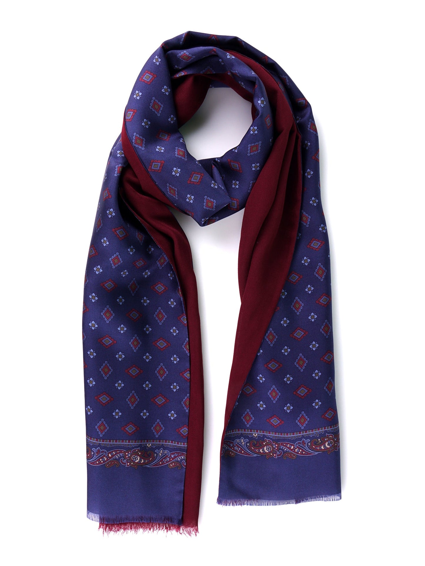 Double-sided printed silk\wool scarf MOLINO blue
