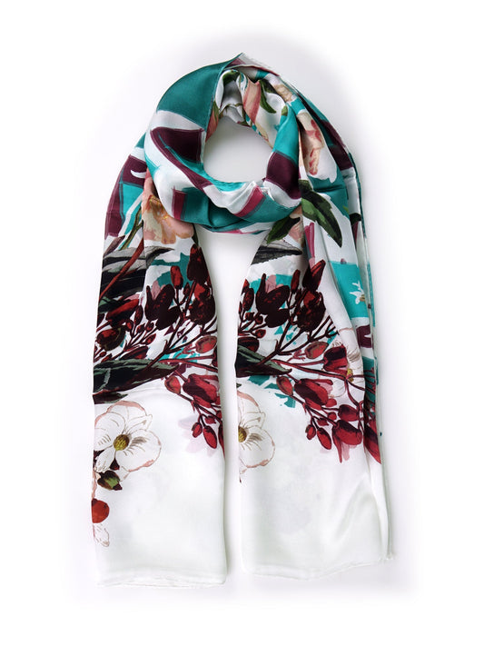 Pure printed silk satin stole White MONTRE