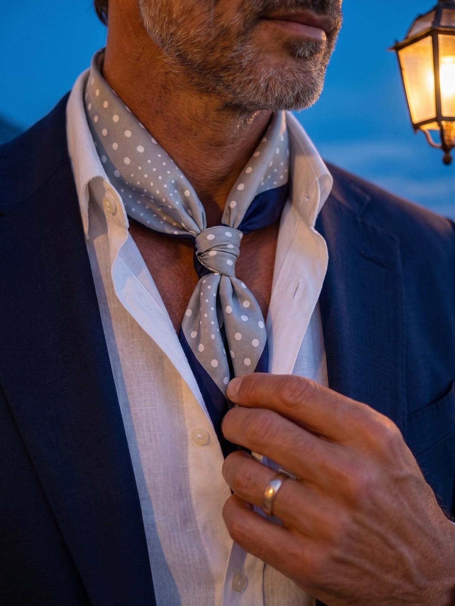 Grey printed silk MULTIBALL foulard