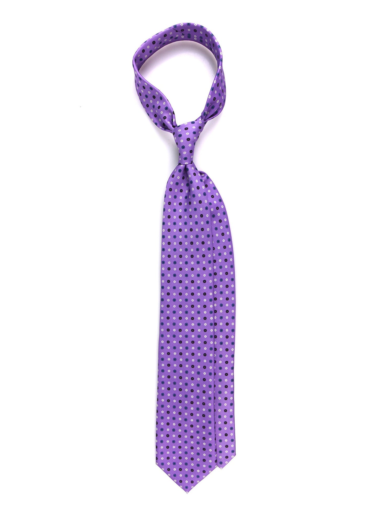 7 Fold Tie NAOMI purple printed English silk