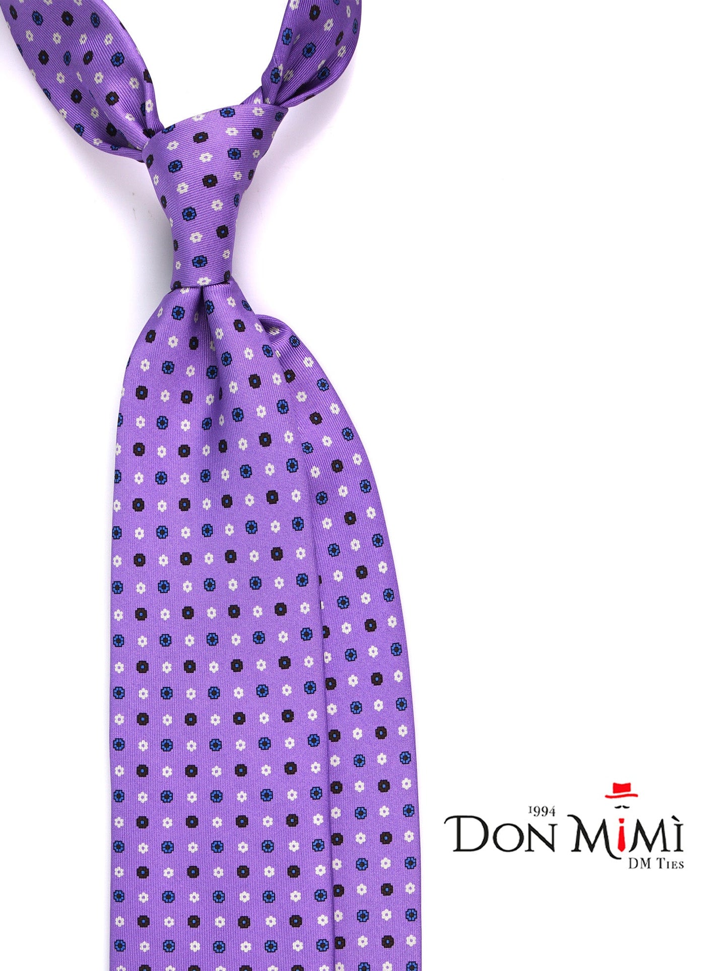 7 Fold Tie NAOMI purple printed English silk