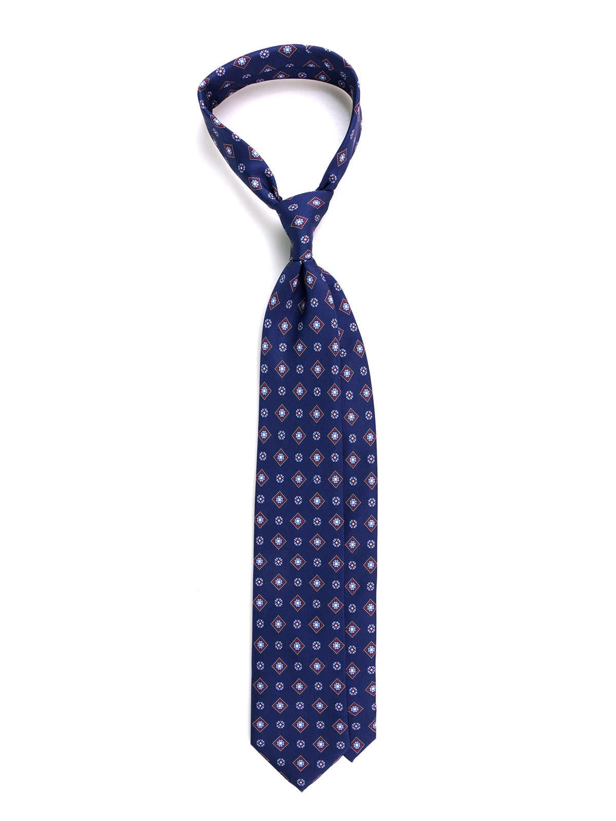 Blue 3-fold tie NAPOLI in printed silk