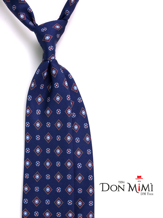 Blue 3-fold tie NAPOLI in printed silk