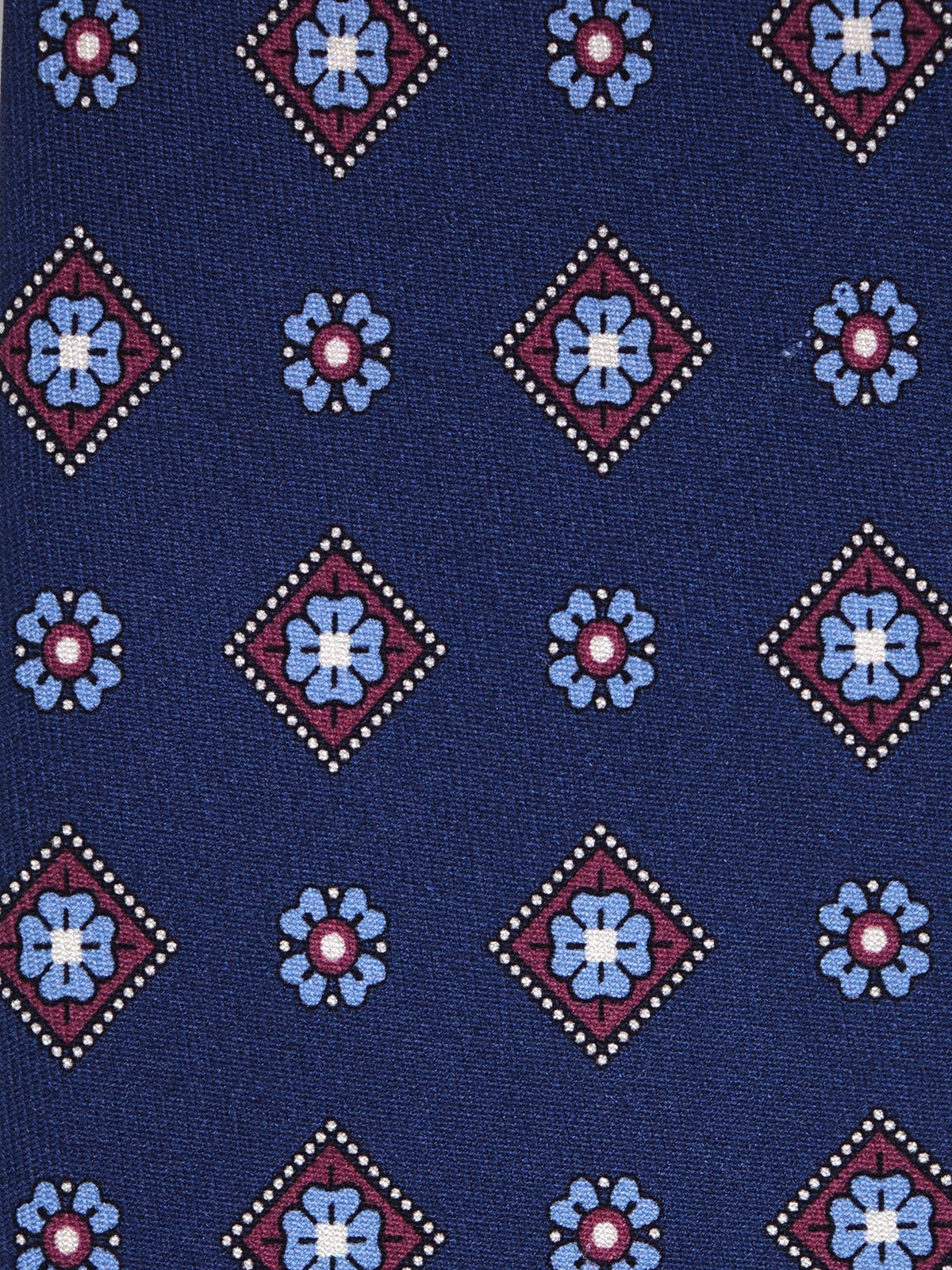 Blue 3-fold tie NAPOLI in printed silk