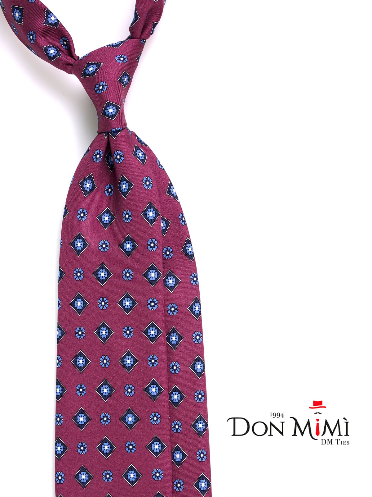 3-fold burgundy NAPOLI tie in printed silk
