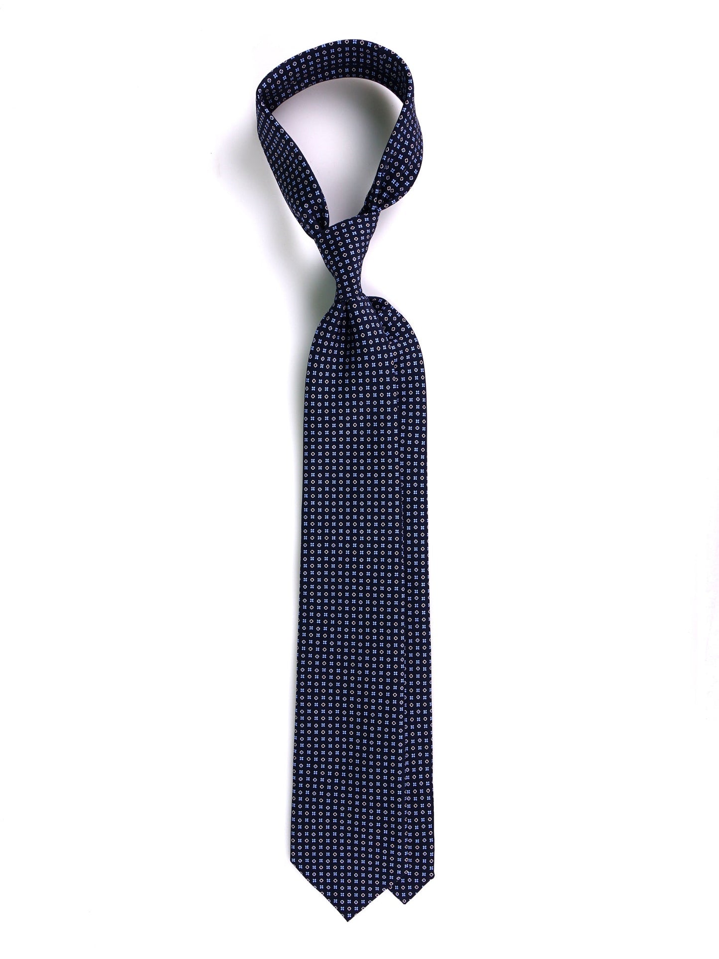 Dark blue NAVì 3-fold tie in English printed silk