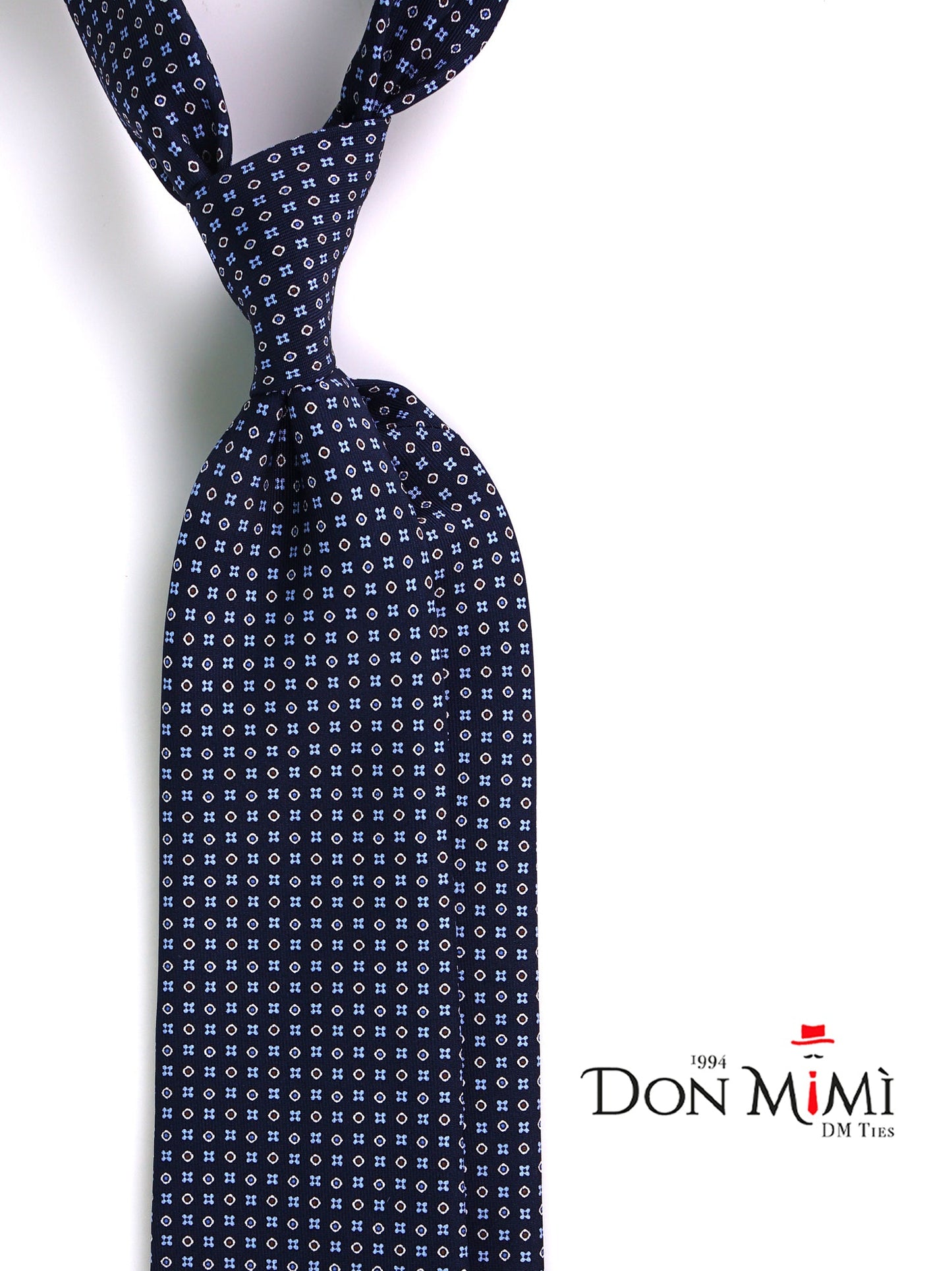 Dark blue NAVì 3-fold tie in English printed silk