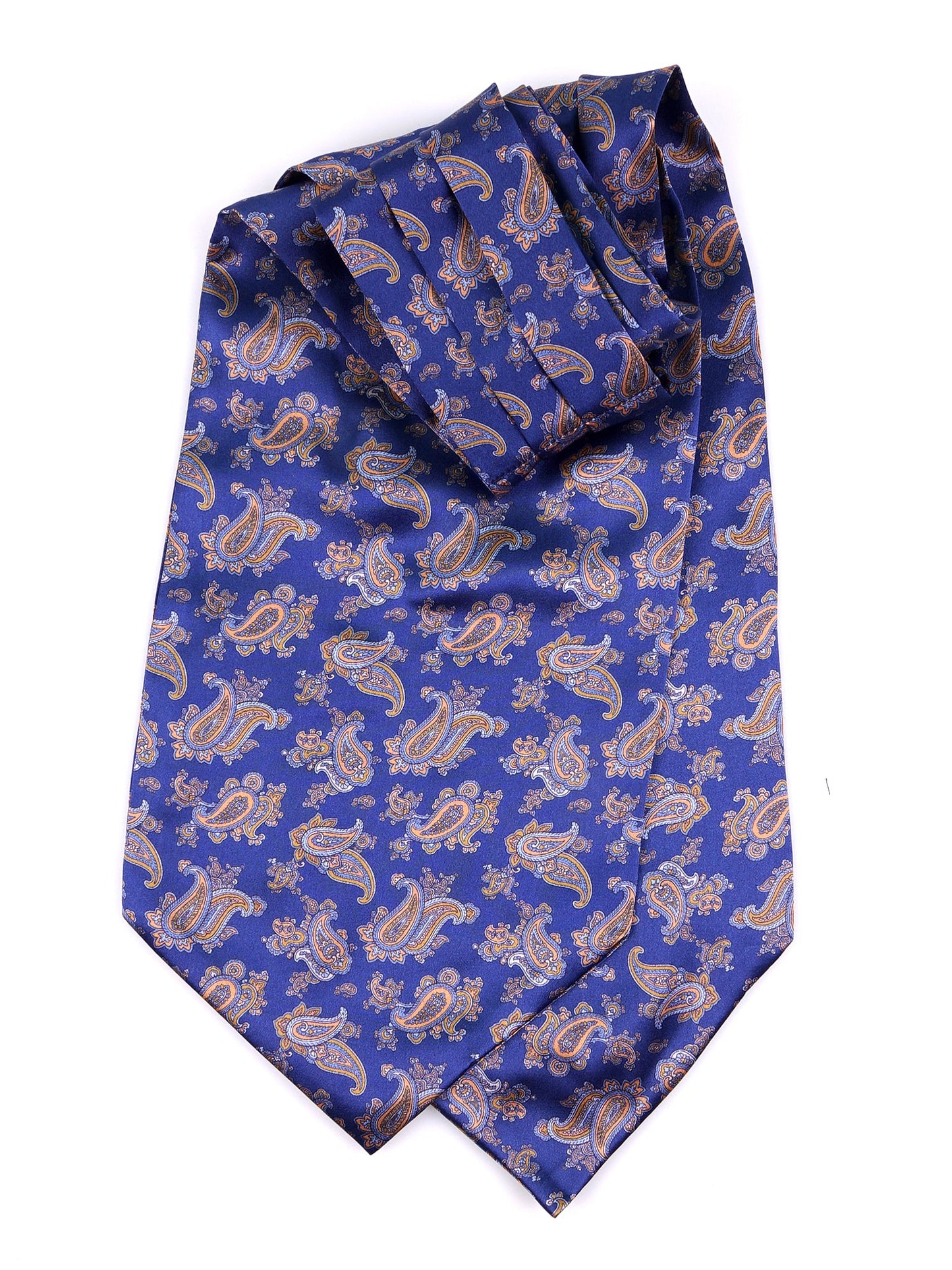 Blue double-pointed ascot in printed satin silk NERUDA