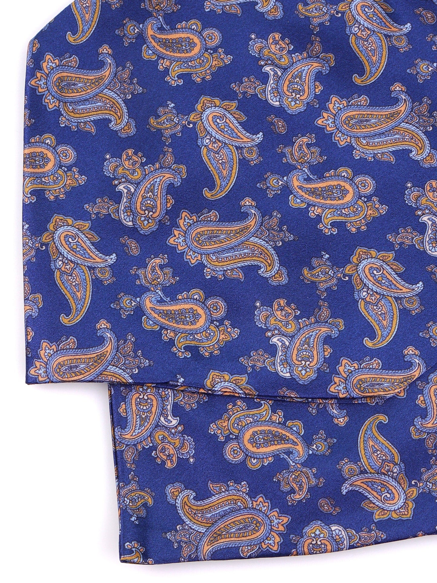 Blue double-pointed ascot in printed satin silk NERUDA