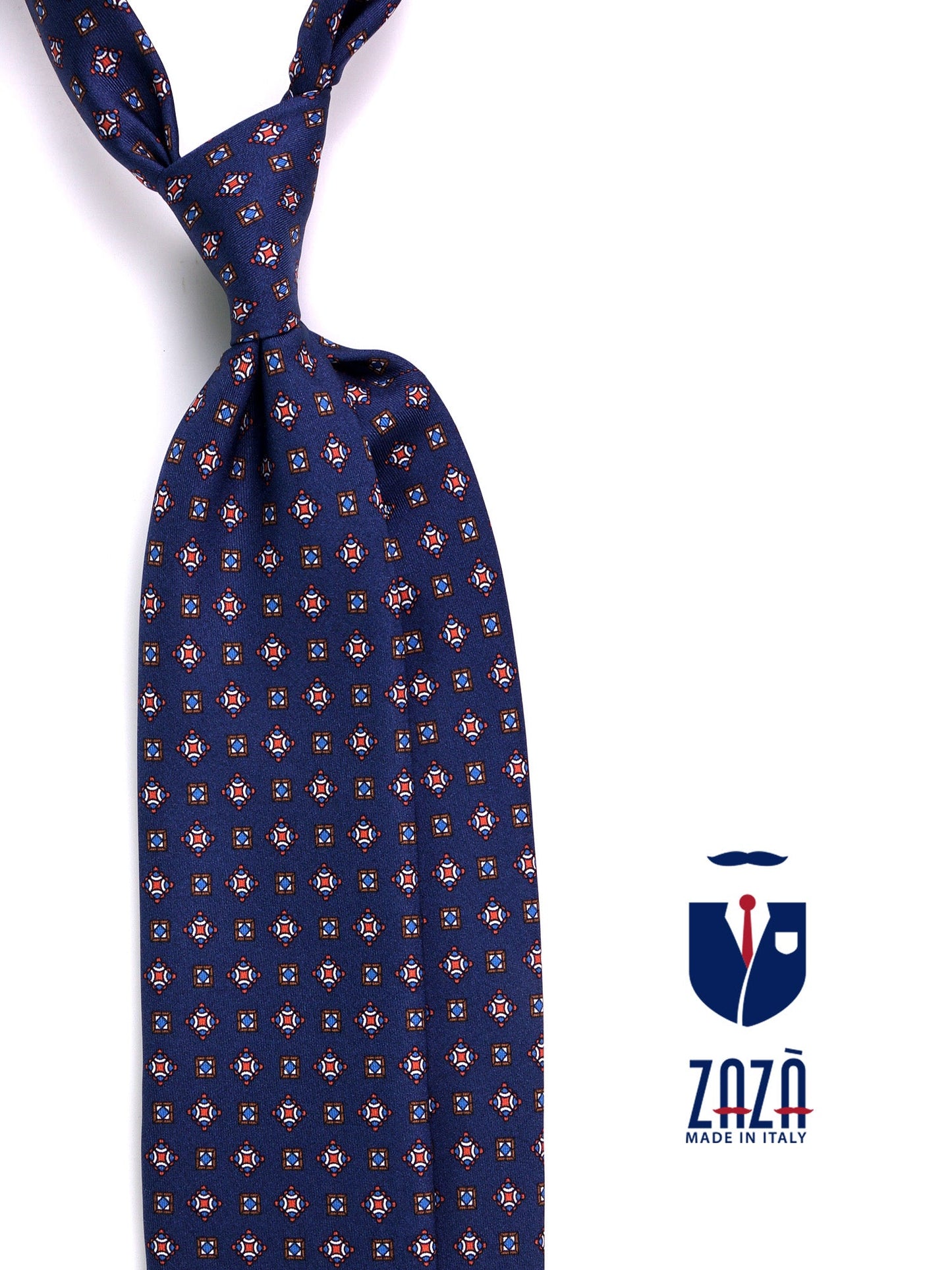 3-fold tie NICK blue printed silk