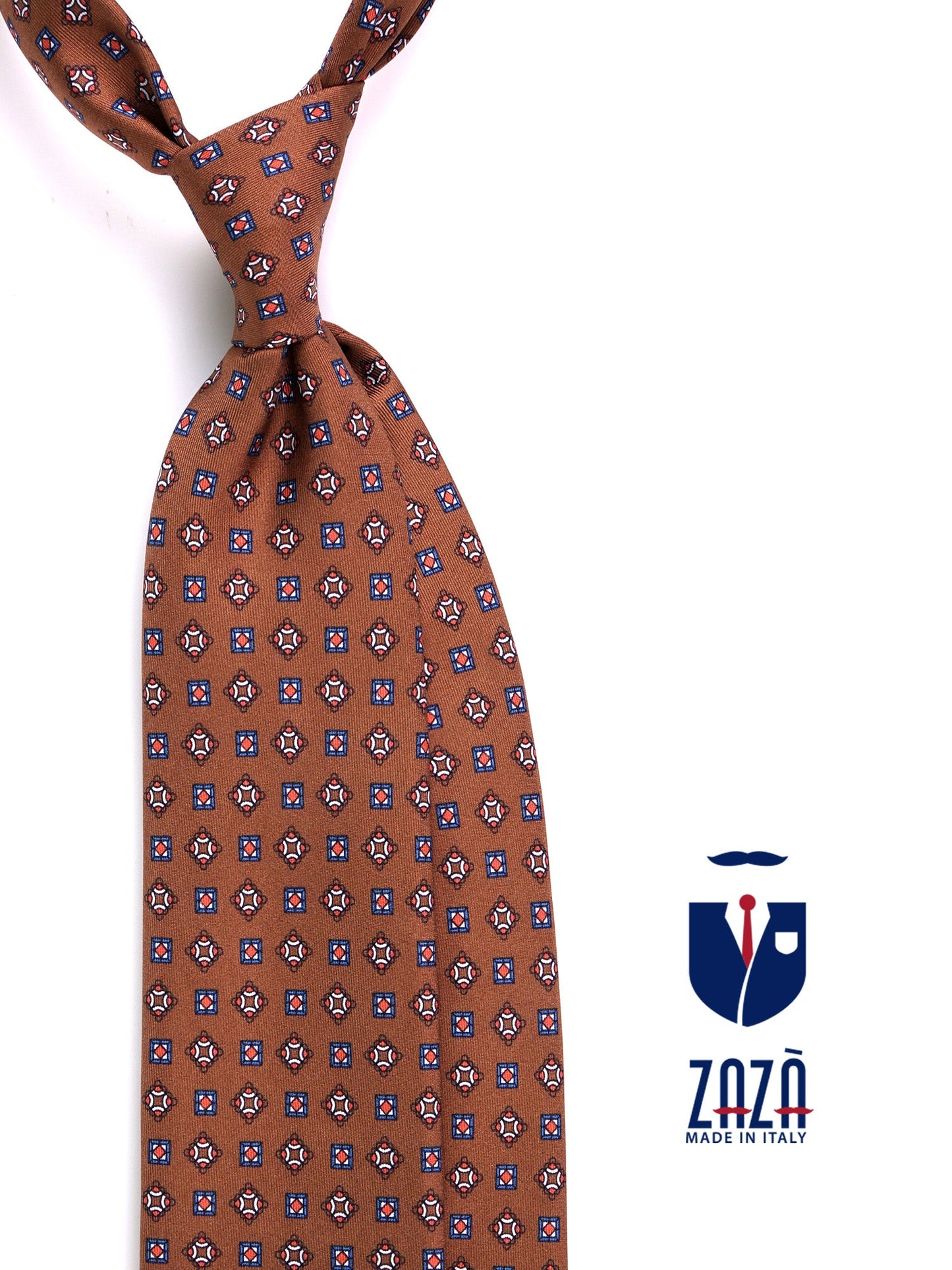 NICK 3-fold tie brown printed silk