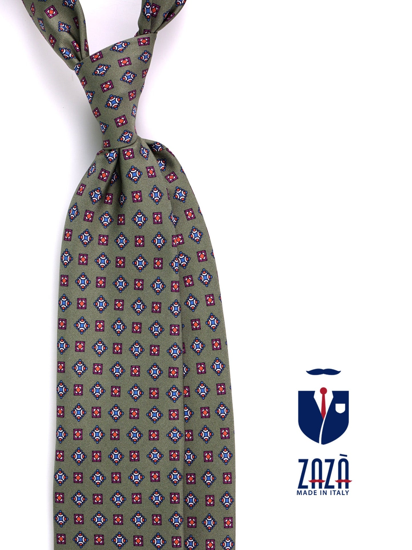 NICK 3-fold green printed silk tie
