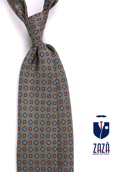 NICK 3-fold green printed silk tie