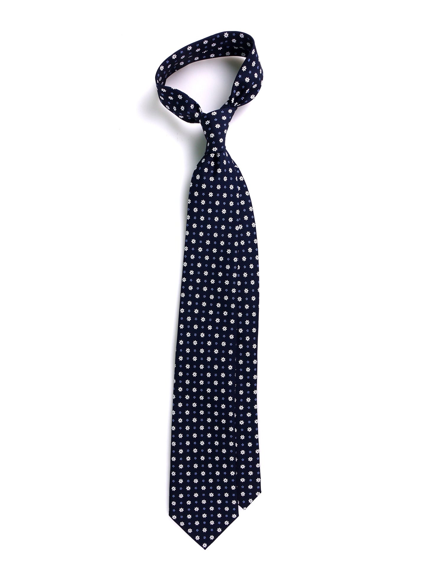 Dark blue 3 Fold NIGHT English printed silk tie