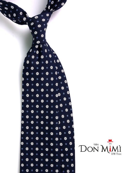 Dark blue 3 Fold NIGHT English printed silk tie