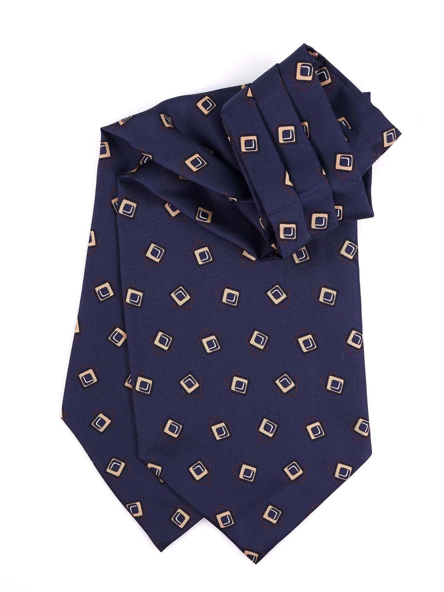 Dark blue double-pointed ascot in printed silk NOX