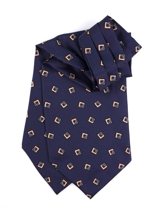 Dark blue double-pointed ascot in printed silk NOX