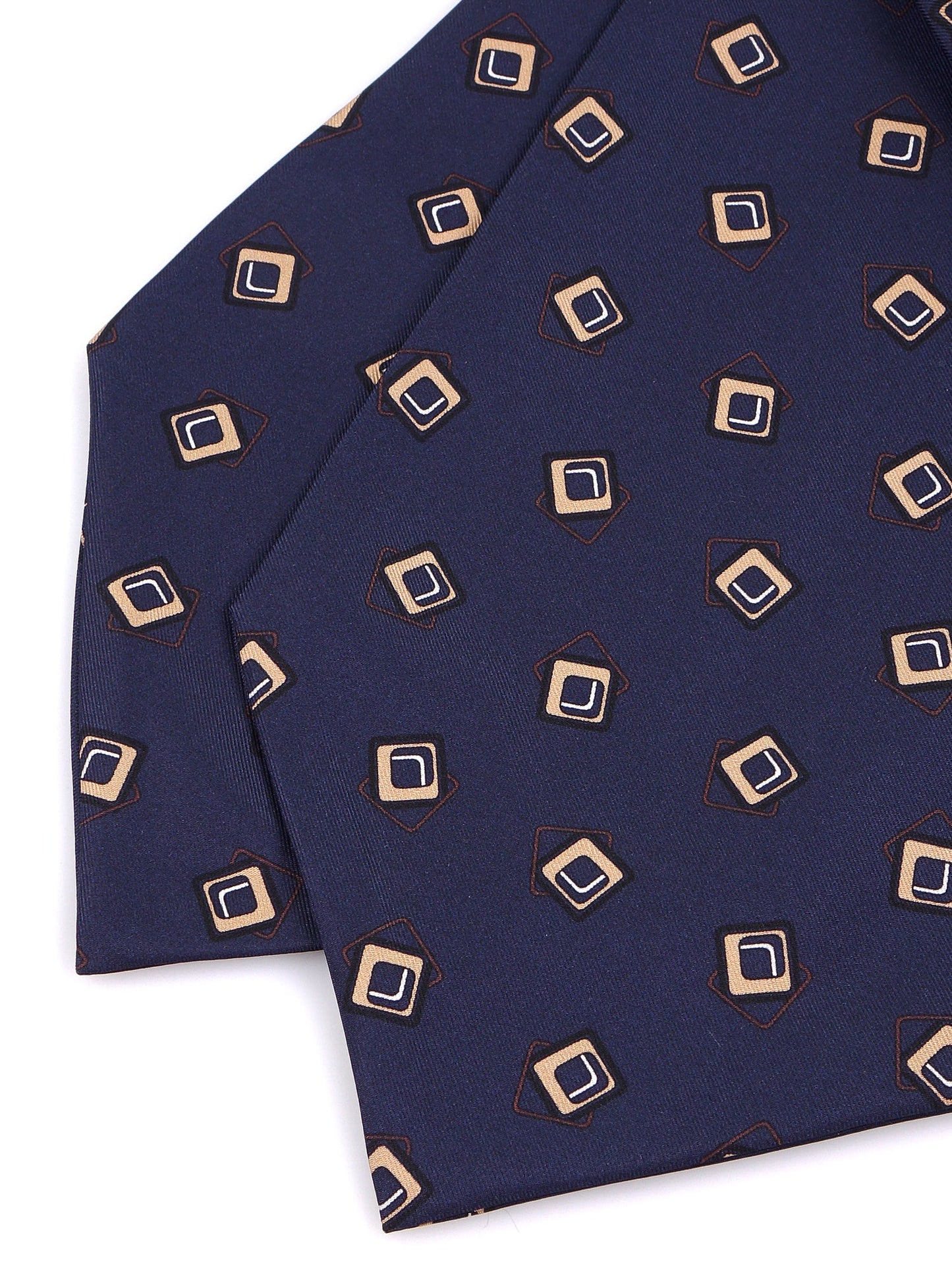 Dark blue double-pointed ascot in printed silk NOX