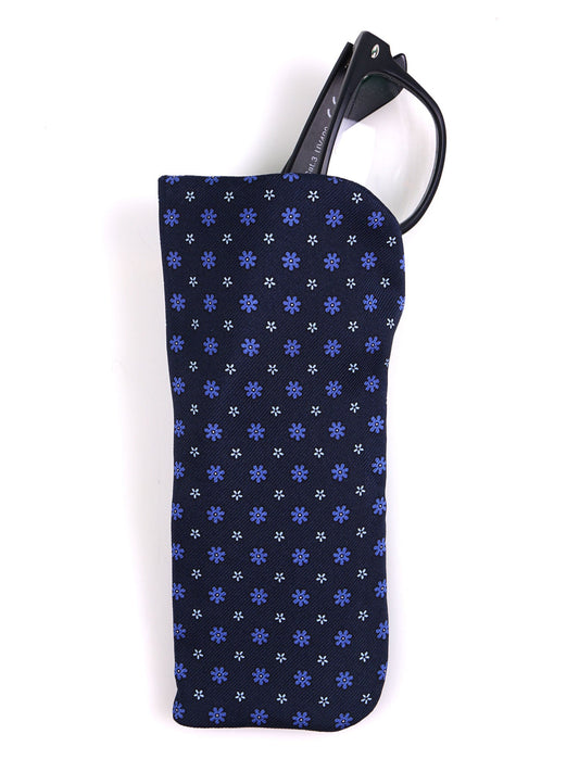 Navy blue NUMBER glasses case in English printed silk