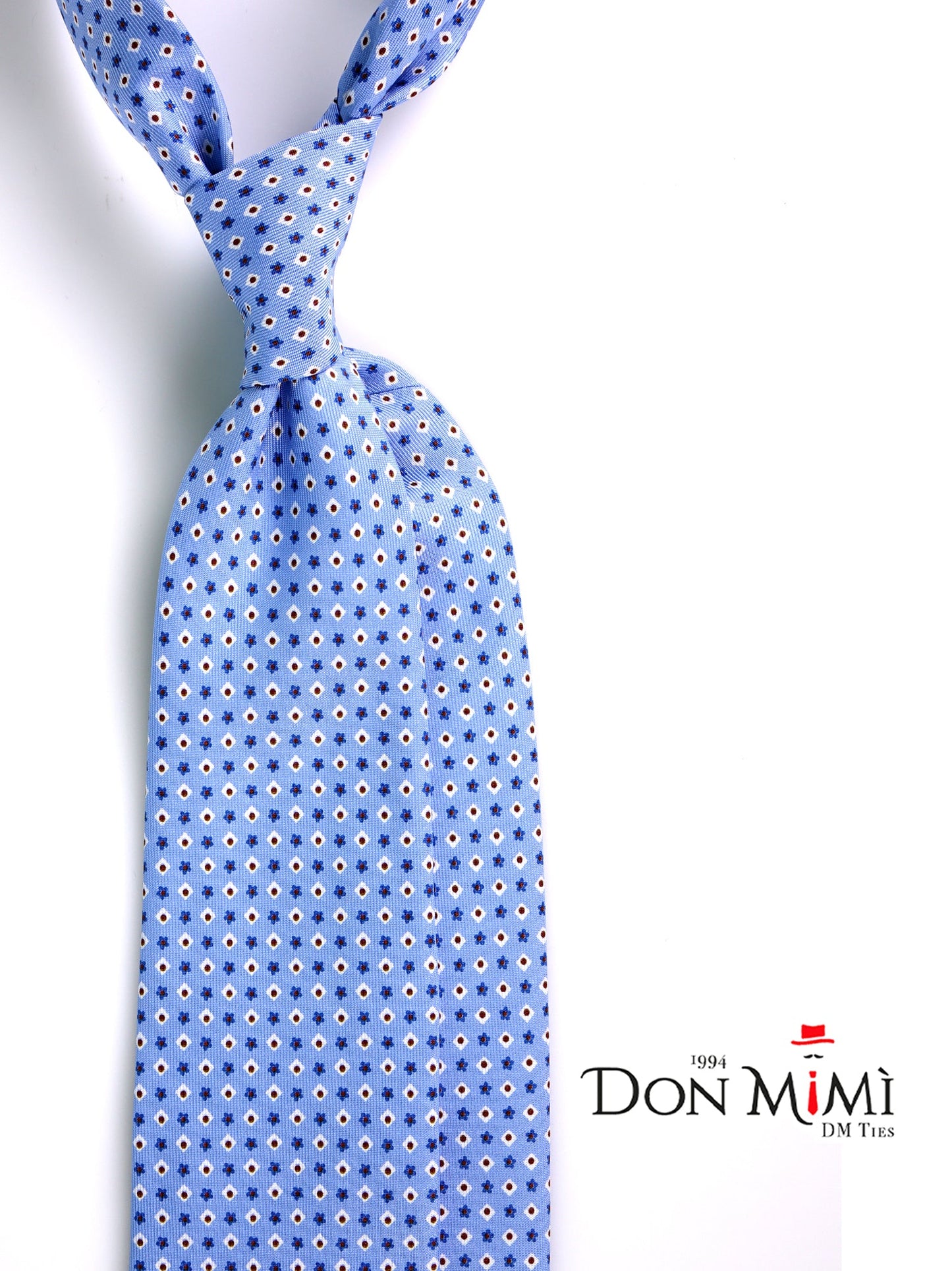 3 Fold Light Blue CLOUD English Printed Silk Tie
