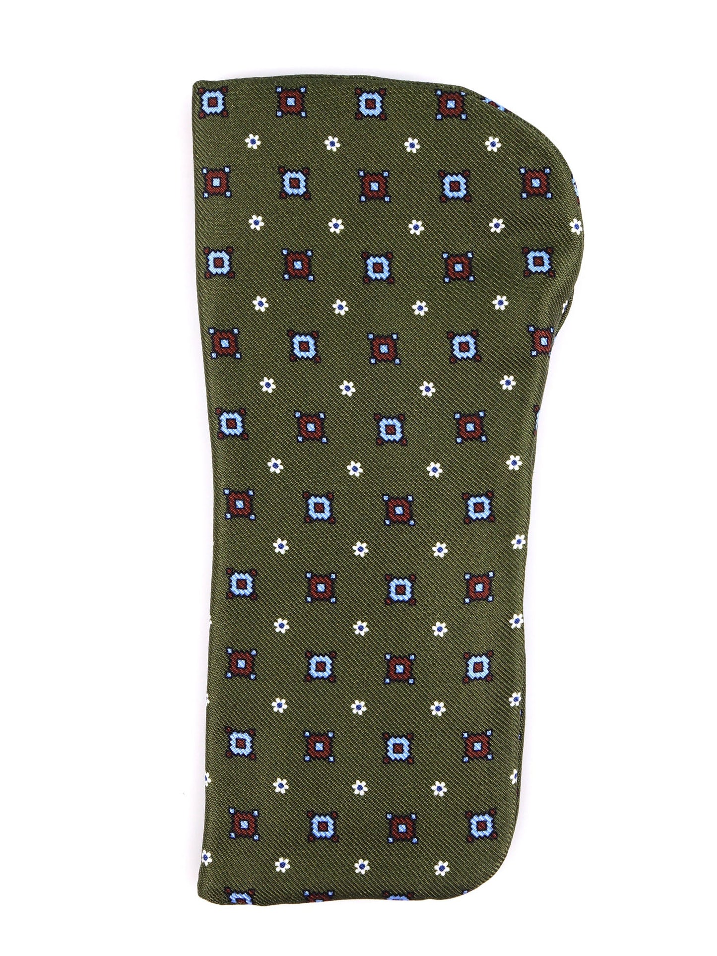 Green OLIMPIA glasses case in English printed silk