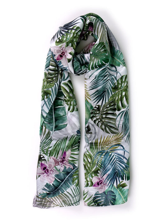 Pure Silk Satin Stole Printed Green PALMS