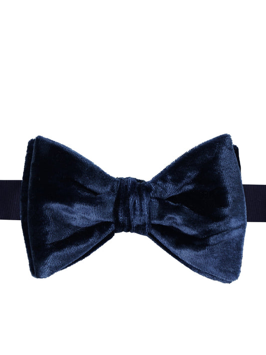 Navy Blue Pre-Tied Bow Tie in Silk and Viscose Velvet CONRAD